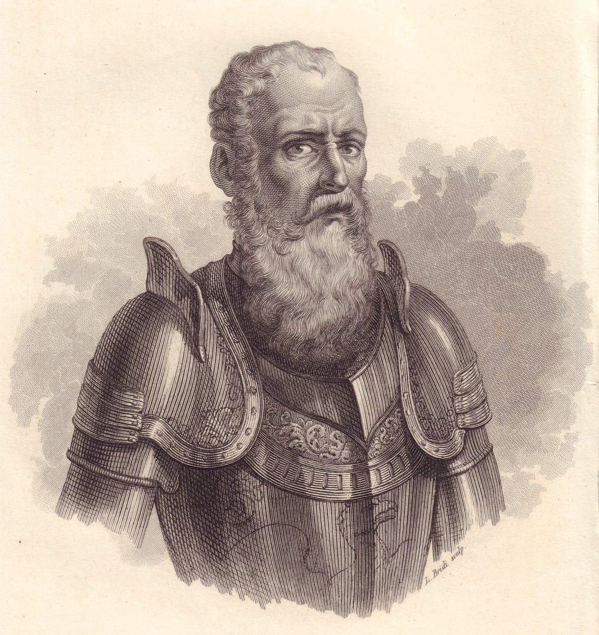 Portrett av italiensk militærleder Ezzelino III da Romano eller Ecelino da Romano (1194-1259), kobberstikk av Blaise Nicolas Le Sueur