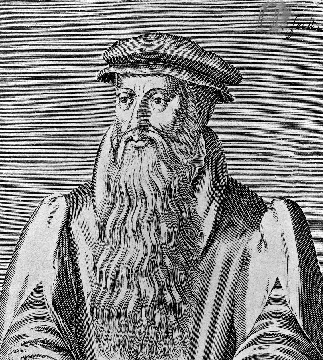 Portrett av John Knox (ca. 1513-1572), skotsk minister, teolog, forfatter, leder av reformasjonen og grunnlegger av Presbyterian Church of Scotland, tresnitt av Blaise Nicolas Le Sueur