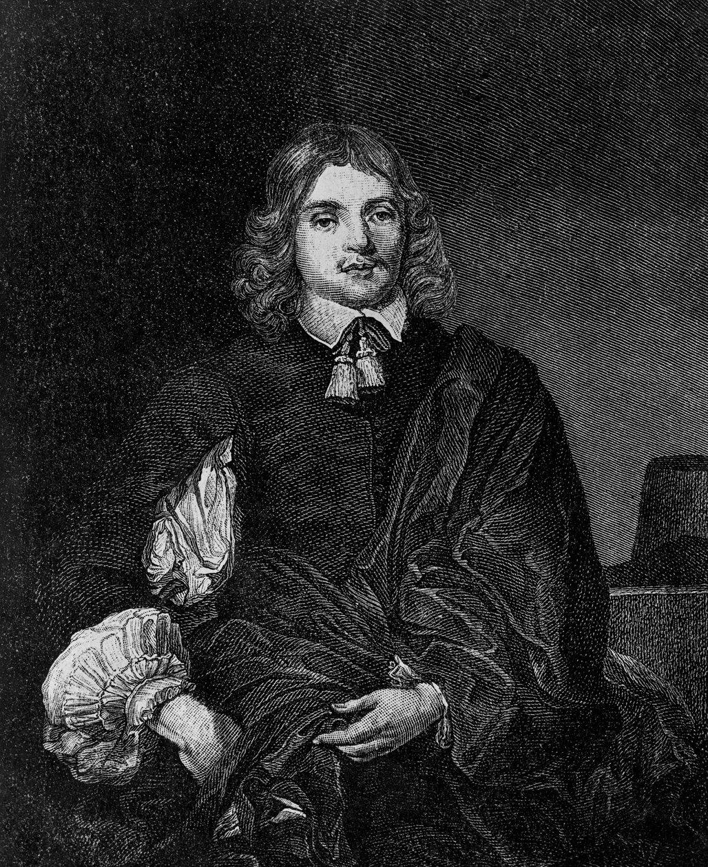 Portrett av Lucius Cary, 2. Viscount Falkland (ca. 1610-1643), engelsk forfatter, politiker og soldat som var utenriksminister fra 1642 til 1643, gravering av Blaise Nicolas Le Sueur