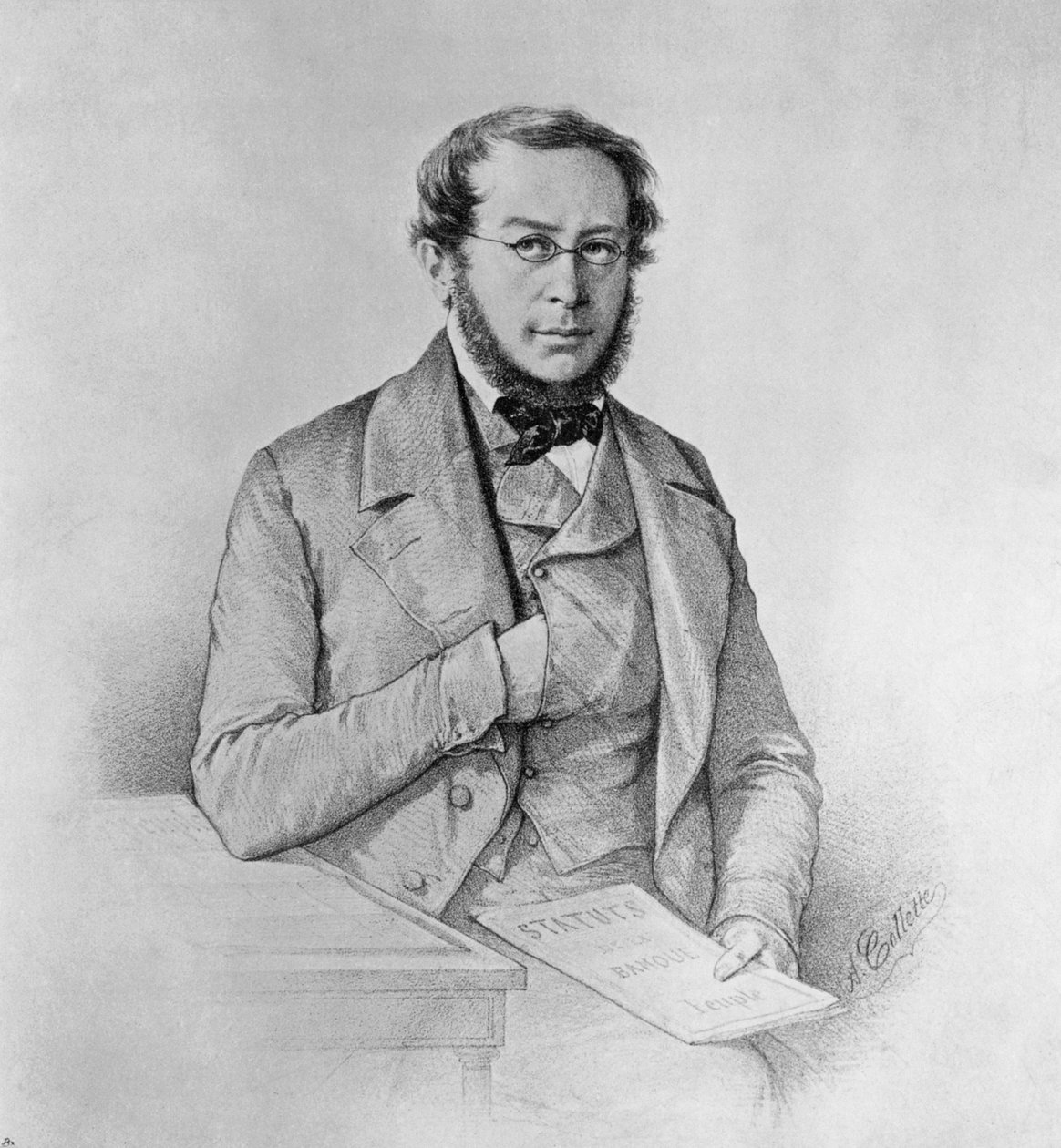 Portrett av Pierre-Joseph Proudhon (1809-1865), fransk politiker, filosof og anarkist, tegning av Colletti av Blaise Nicolas Le Sueur