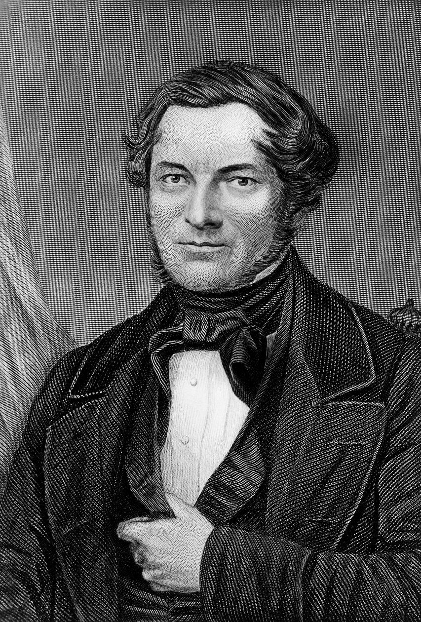 Portrett av Robert Wilhelm Eberhard Bunsen (1811-1899), tysk kjemiker og fysiker, gravering av Blaise Nicolas Le Sueur
