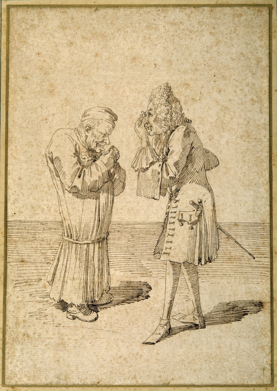 Baron Philip von Stosch viser en antikk perle til Sabbatini (penn og blekk på papir) av Pier Leone Ghezzi