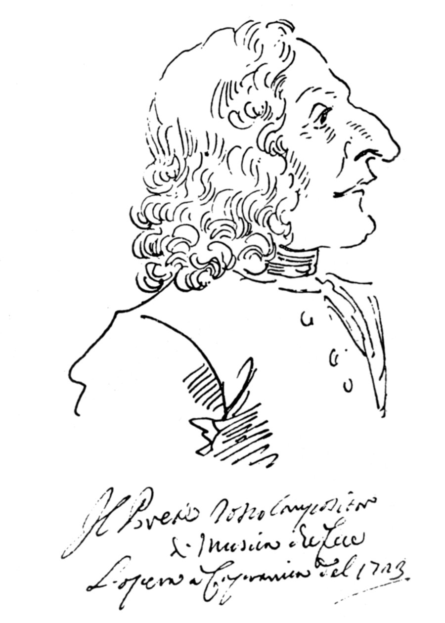 Karikatur av komponisten Antonio Vivaldi, 1723 av Pier Leone Ghezzi