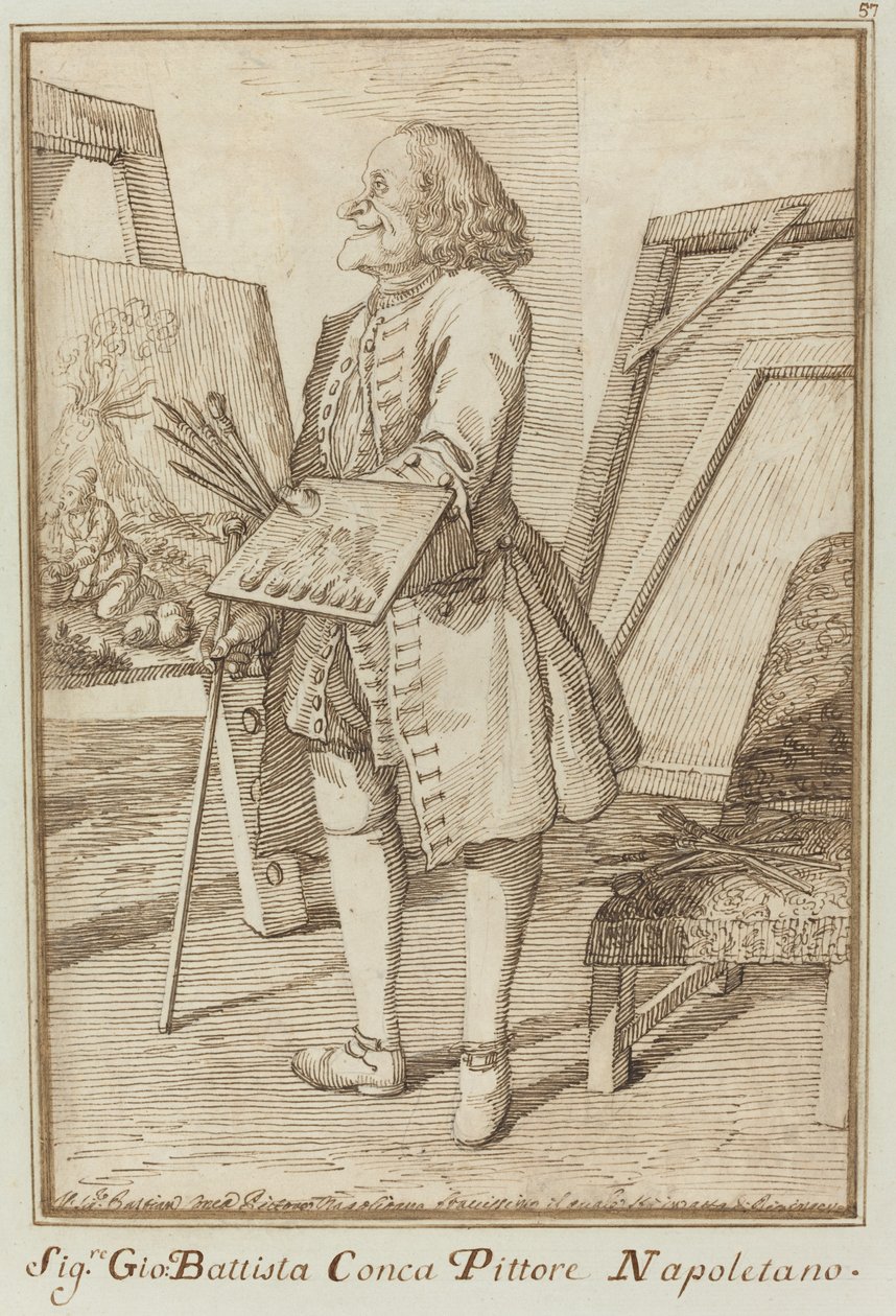 Signore Sebastiano Conca, napolitansk maler (Signore Sebastiano Conca, napolitansk maler) av Pier Leone Ghezzi
