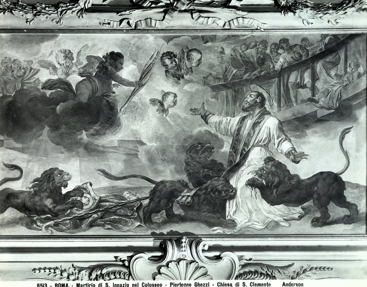 Martyrdommen til St. Ignatius av Antiokia i Colosseum (fresco) (s/hv) av Pier Leone Ghezzi