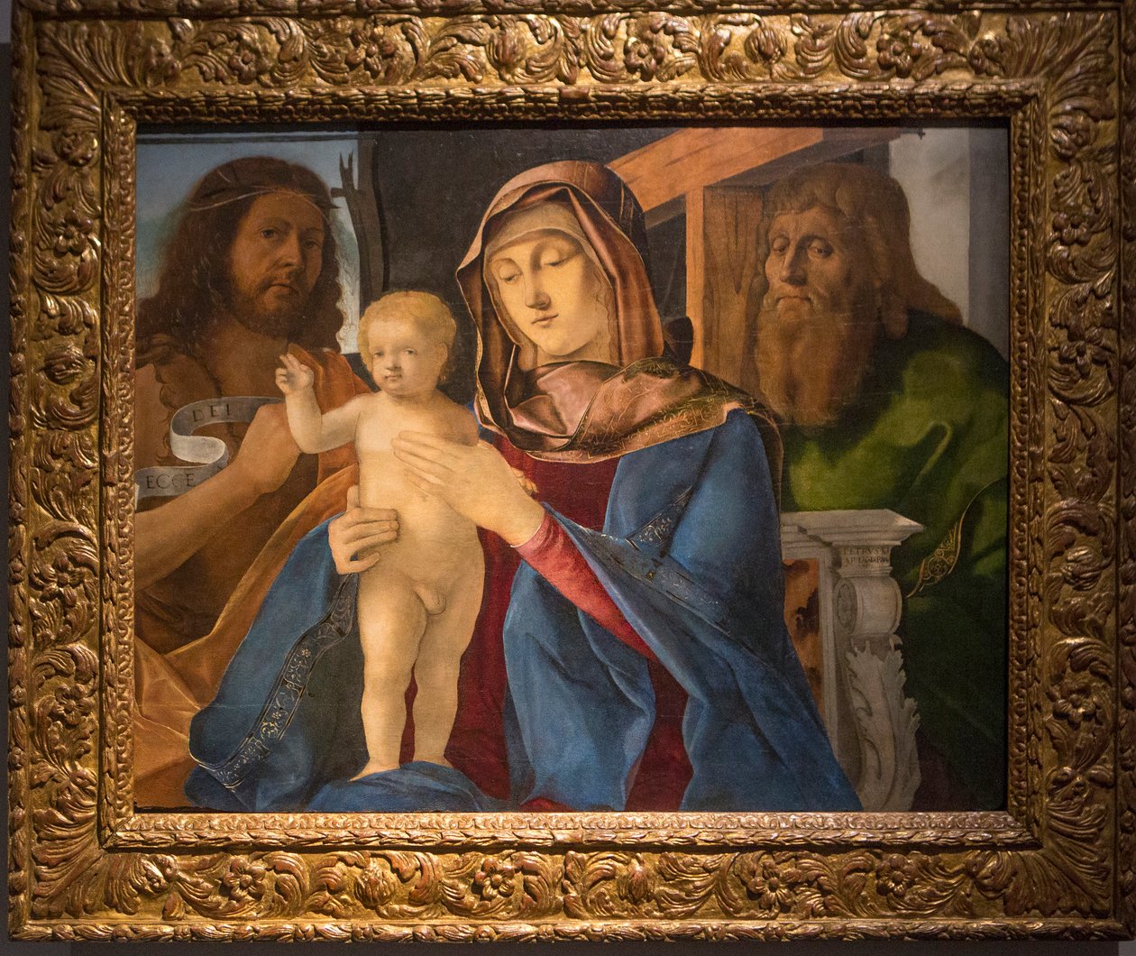 Madonna med barnet og døperen Johannes og den hellige Andreas av Pier Maria Pennacchi