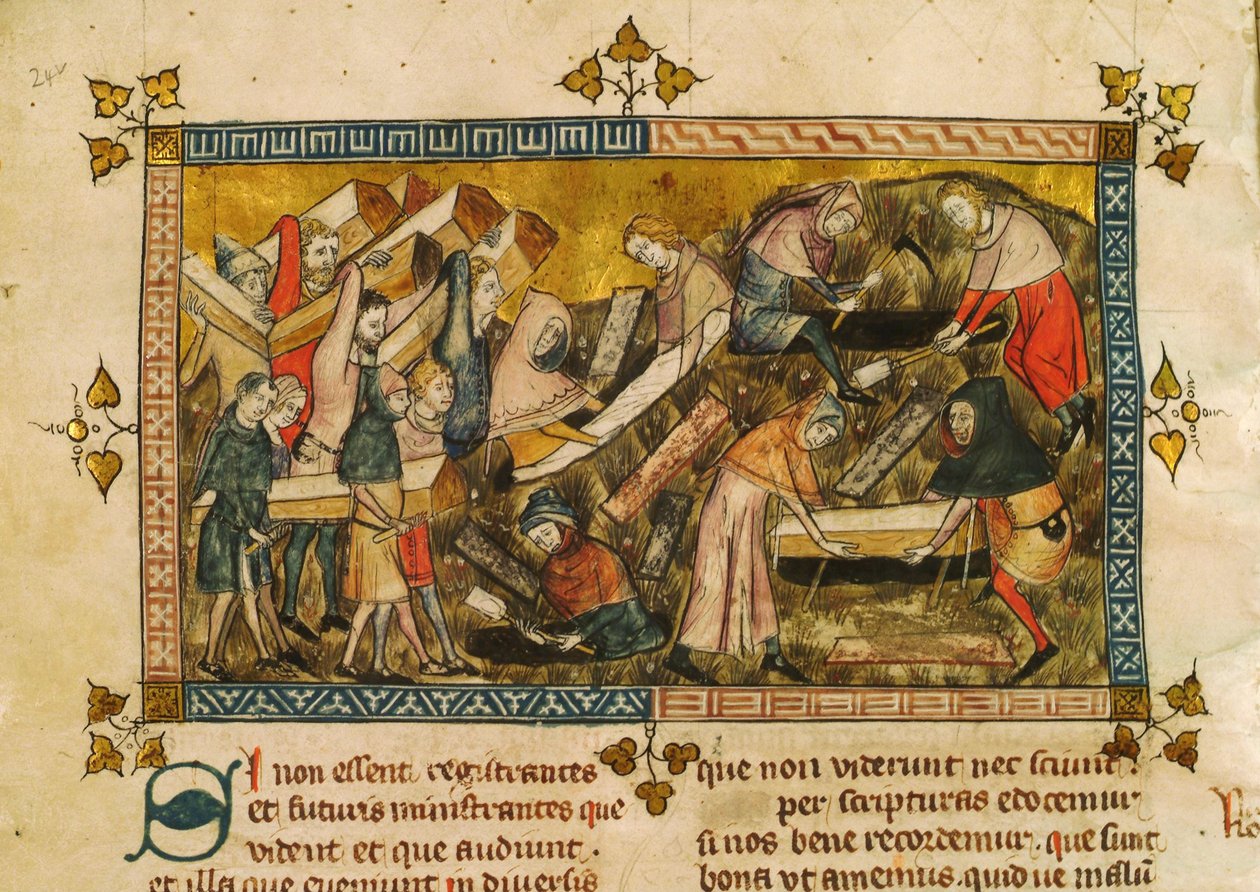 Begravelsen av ofrene for pesten i Tournai, ca 1353. av Pierart dou Tielt