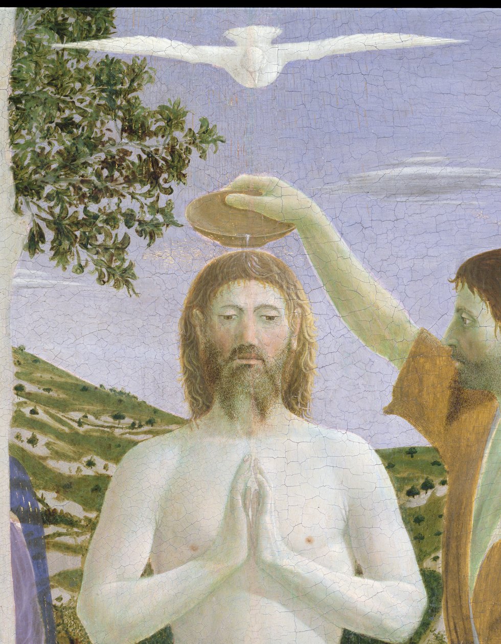 Baptism of Christ, 1450 eggtempera på paneldetalj av 26050 av Piero della Francesca