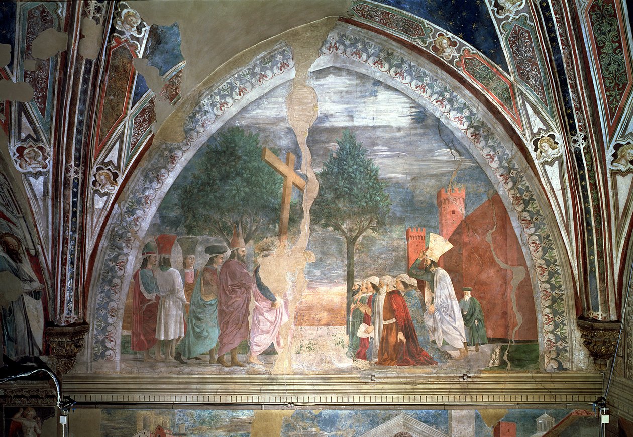 Korsets opphøyelse: Heraclius (ca. 575-641) går inn i Jerusalem med korset, fra den sanne kors-syklusen, fullført 1464 av Piero della Francesca