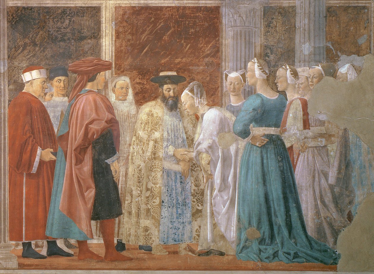 Mottakelsen av dronningen av Saba av kong Salomo ca. 1015-977 fra Legend of the True Cross-syklus, fullført 1464 freskomaleri fra 109786 av Piero della Francesca