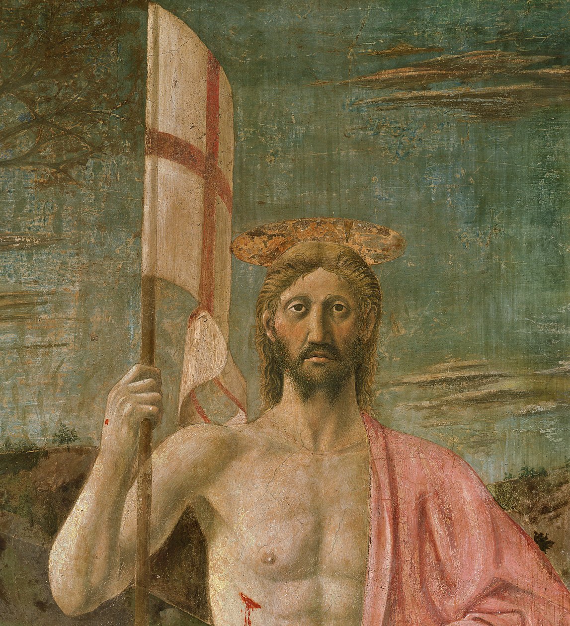 Oppstandelsen, detalj av Kristus, ca. 1463 av Piero della Francesca