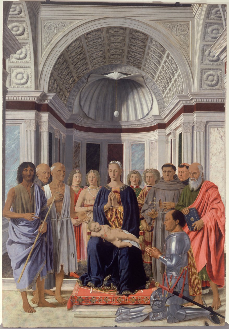 Madonna og barn og hellige, engler og Fredrik av Montefeltro av Piero dellaFrancesca