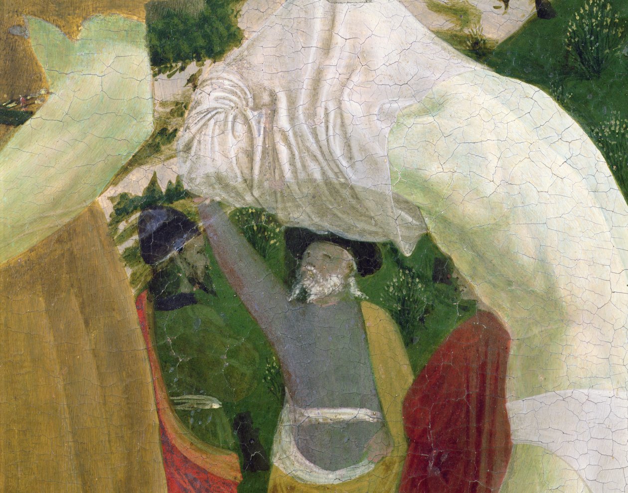 Kristi dåp, detalj av høyre side som viser en mann som forbereder seg til dåp av Piero della Francesca