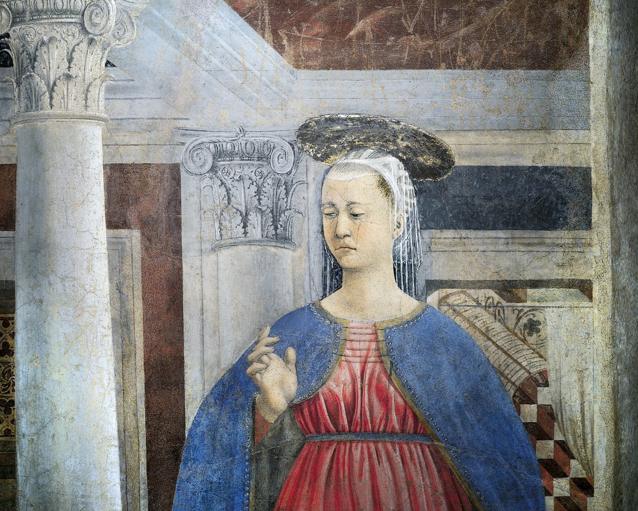 Detalj fra Legenden om det sanne kors som viser bebudelsen, av Piero della Francesca av Piero della Francesca