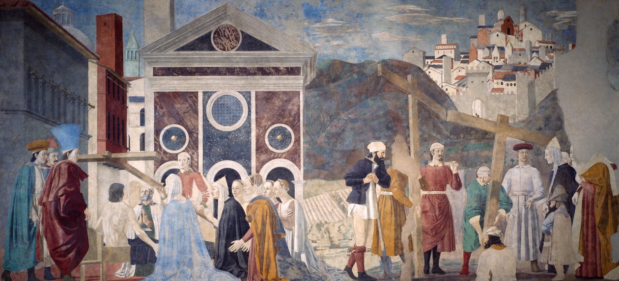 Detalj fra Legend of the True Cross som viser oppdagelse og verifisering av True Cross, av Piero della Francesca av Piero della Francesca