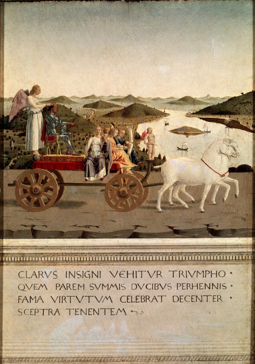 Diptych of triumph of Federico da Montefeltro og Battista Sforza (Tempera på tre av Piero della Francesca