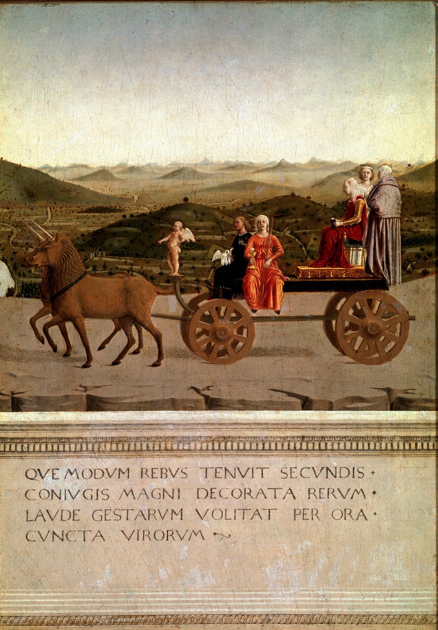 Diptych of triumph of Federico da Montefeltro og Battista Sforza, detalj (Tempera på tre av Piero della Francesca