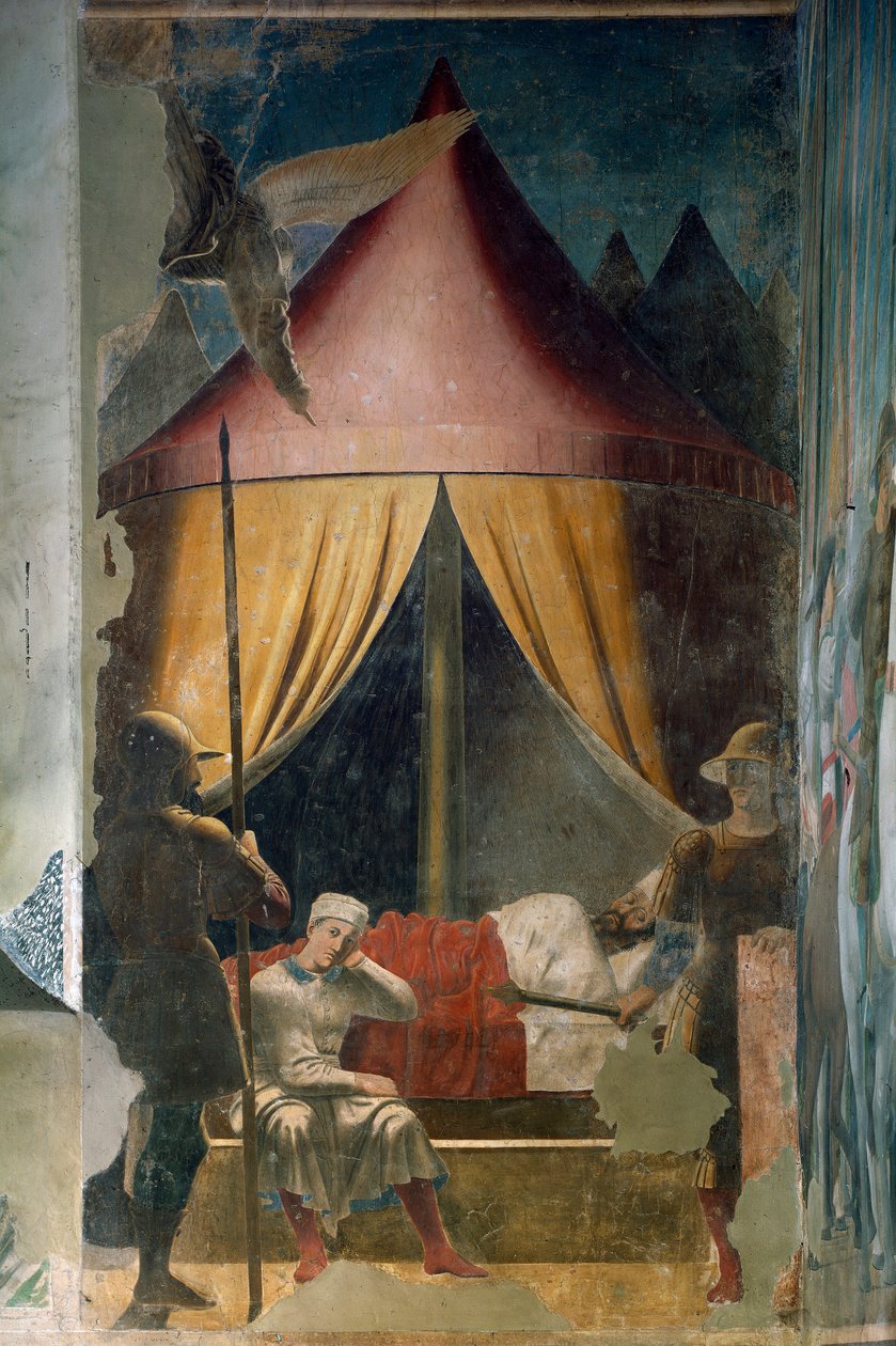Historien om det sanne kors. Konstantins drøm. (fresco, mellom 1459-1466) av Piero della Francesca