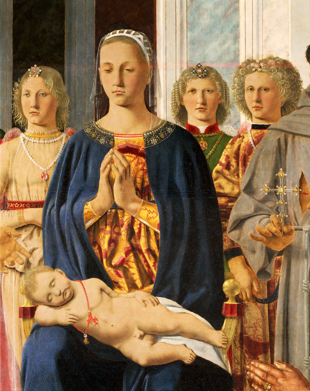 Madonna og barn omgitt av engler, detalj av Brera-altertavlen Madonna og barn med hellige som ber med Federico da Montefeltro av Piero della Francesca (1412-1492), tempera på tre, 251x172 cm av Piero della Francesca