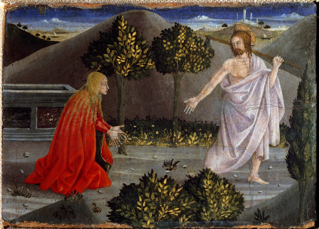 Noli me tangere. Barmhjertighetspolyptyk. (Maler på tre av Piero della Francesca