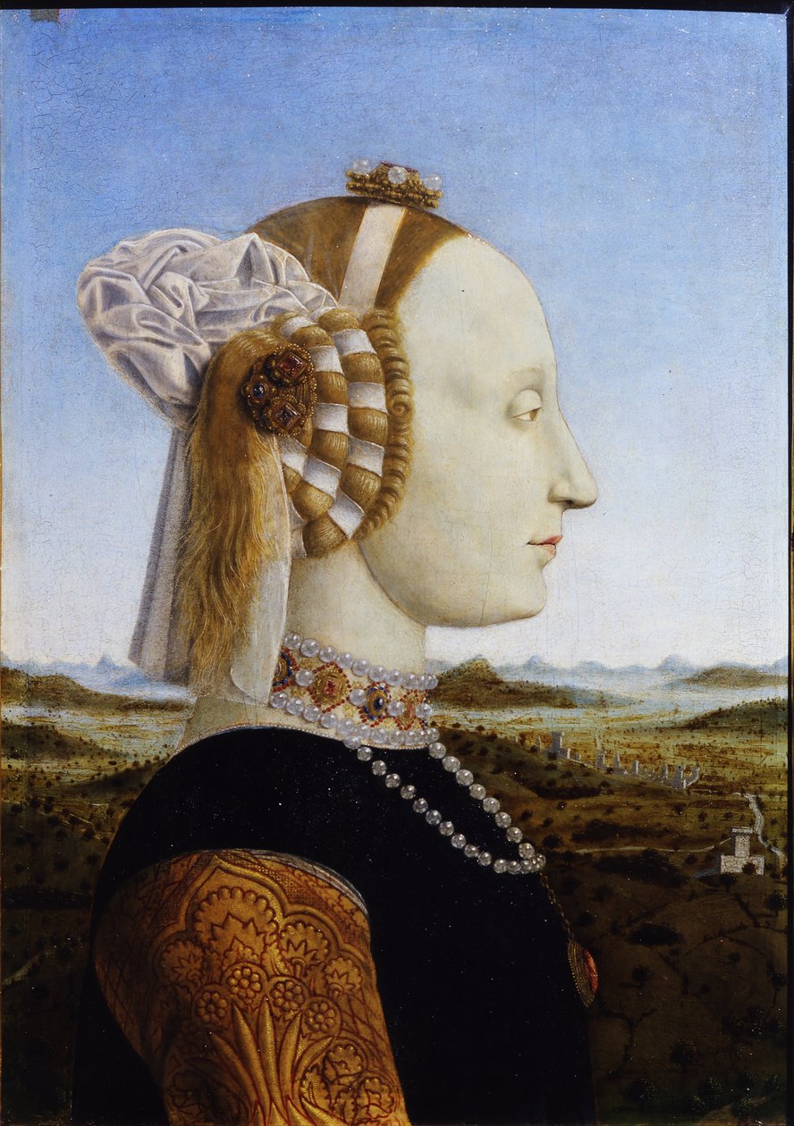 Portrett av Battista Sforza Fra de sammenkoblede portrettene av Federico da Montefeltro og hans kone, hertugen og hertuginnen av Urbino, 1472 av Piero della Francesca
