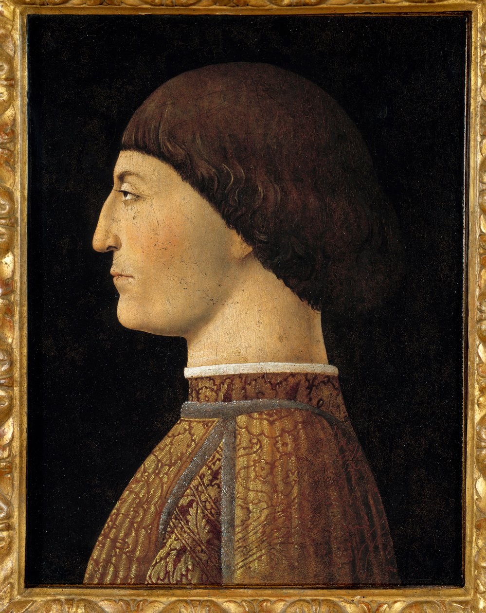 Portrett av Sigismond Malatesta, Lord of Rimini (1417-1468) Maleri av Piero della Francesca (1410 / 1420-1492) 1451 Søn. 0,44 X 0,34 m - Portrett av Sigismund Malatesta (Sigismondo Pandolfo Lord of Ri Malatesta), (1417-1468). Maleri av Piero della Fr av Piero della Francesca
