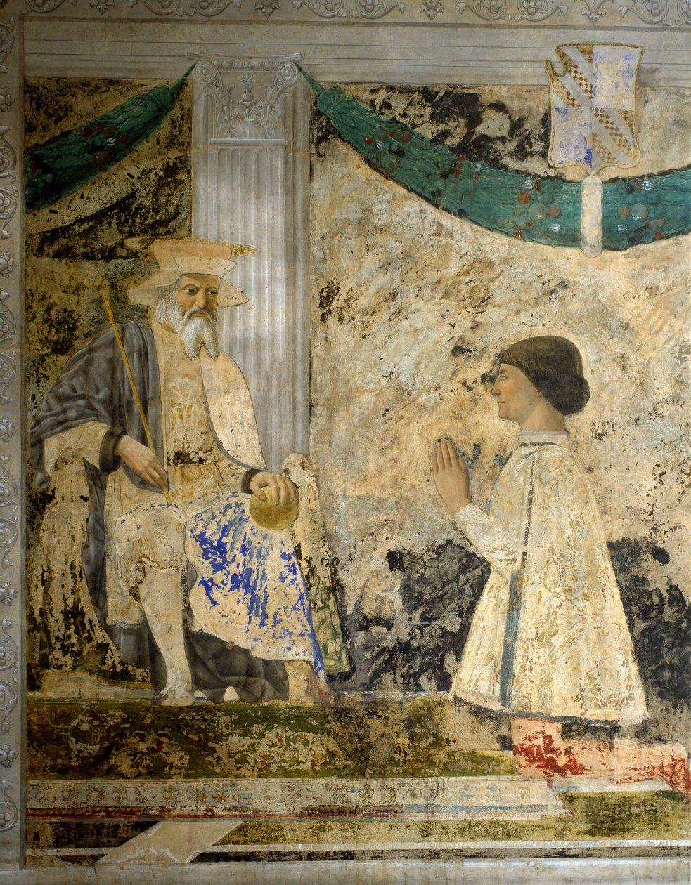 Portrett av Sigismondo (Sigismond) Pandolfo Malatesta (1417-1468) i bønn før San Sigismondo (Sigismondo). Fresco av Pietro di Benedetto dei Franceschi dit Piero della Francesca (1422-1492) av Piero della Francesca