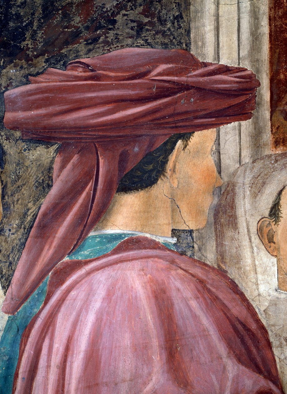 Legenden om det sanne kors, tilbedelsen av skogen, detalj av kong Salomo fullført freskomaleri fra 1464 av Piero della Francesca