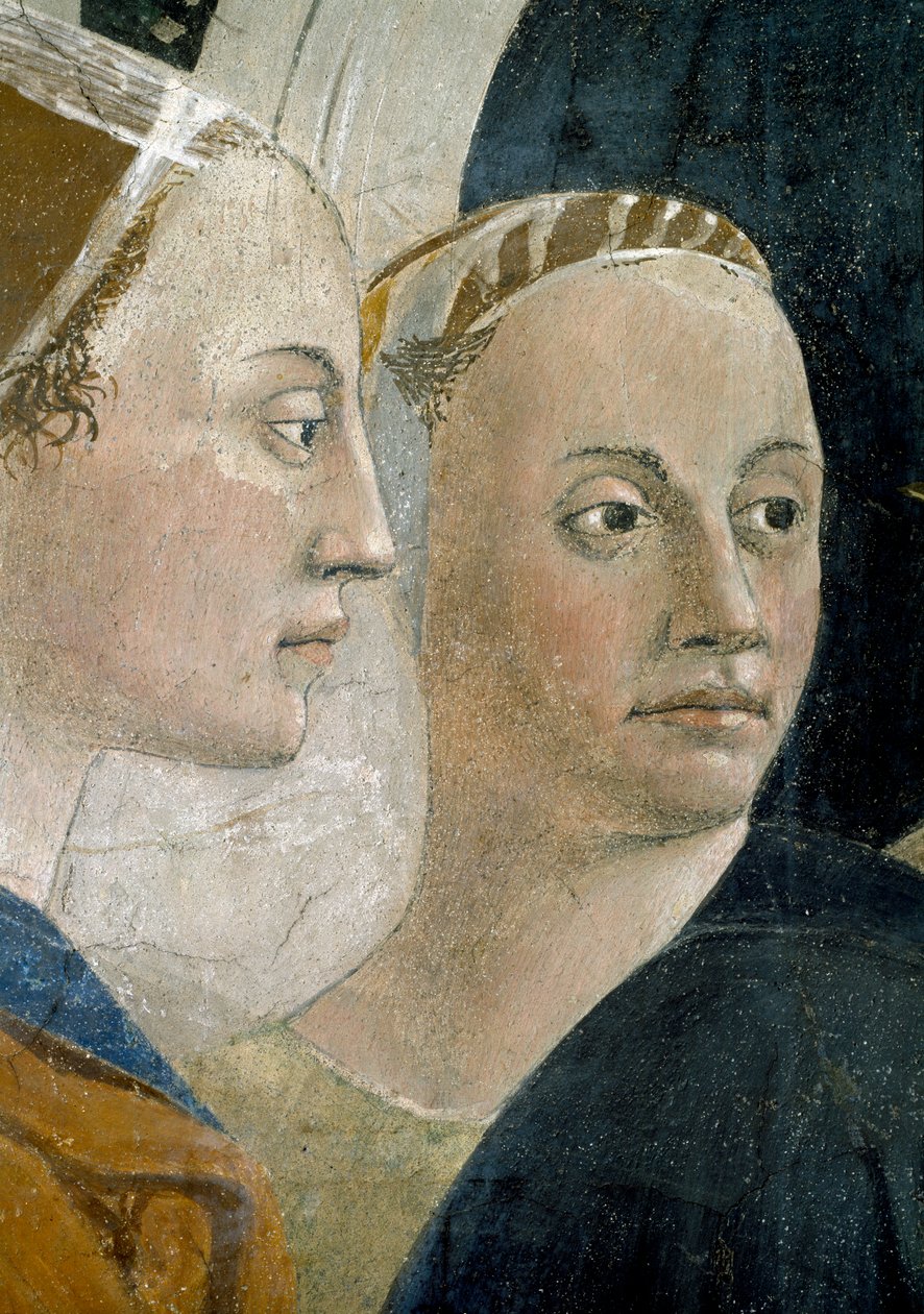 Legenden om det sanne kors, bekreftelsen av det sanne kors, detalj om ledsagere, fullført freskomaleri fra 1464 av Piero della Francesca