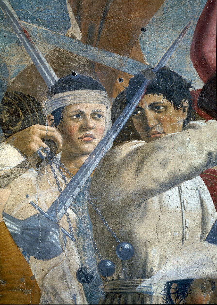 Legenden om det sanne kors, seieren til Heraclius og henrettelse av Chosroes, detalj av Heraclius og Chosroes, fullført freskomaleri fra 1464 av Piero della Francesca