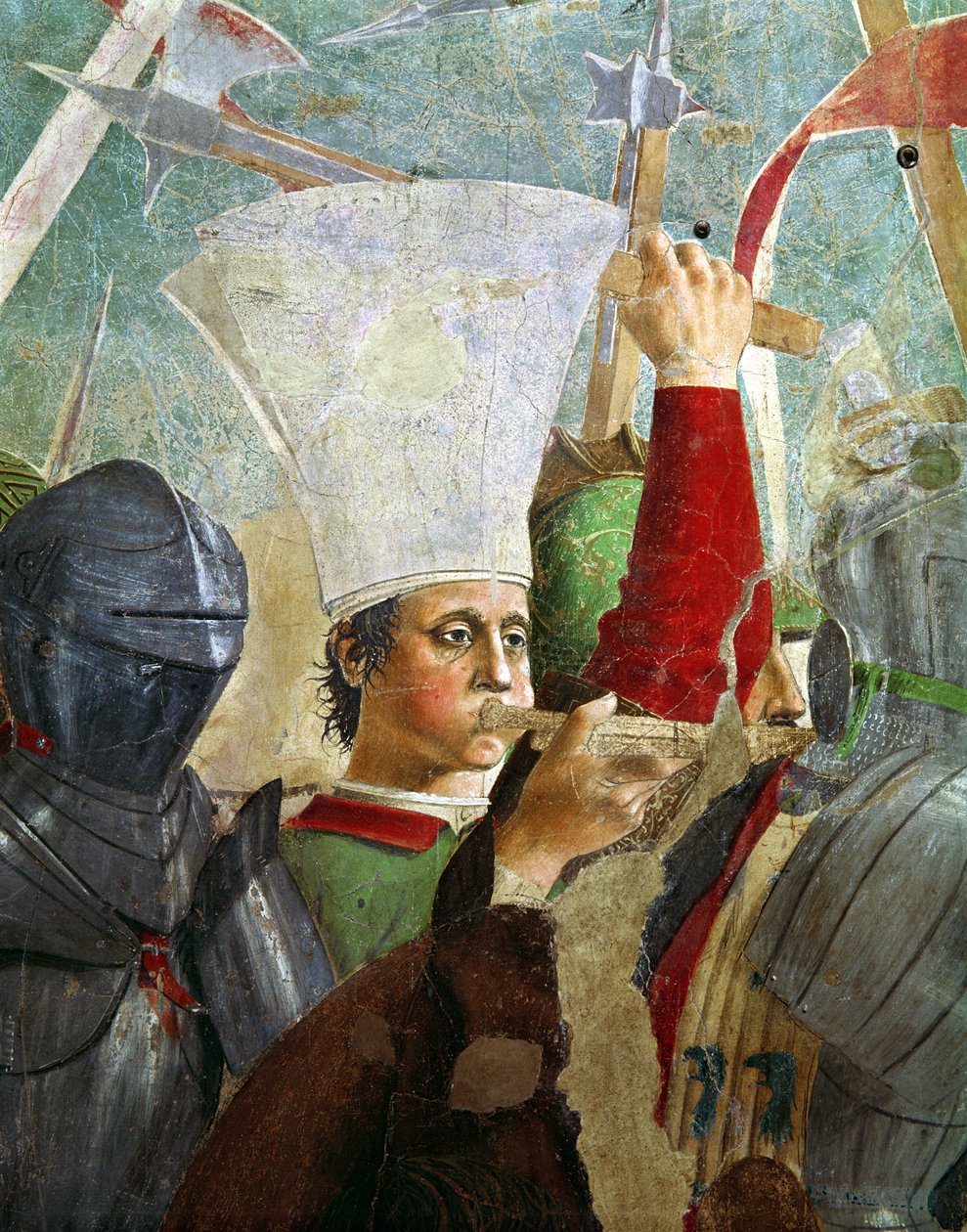Trompetist, detalj fra slaget ved Heraclius og Chosroes, fra Legend of the True Cross-syklus, fullført 1464 av Piero della Francesca