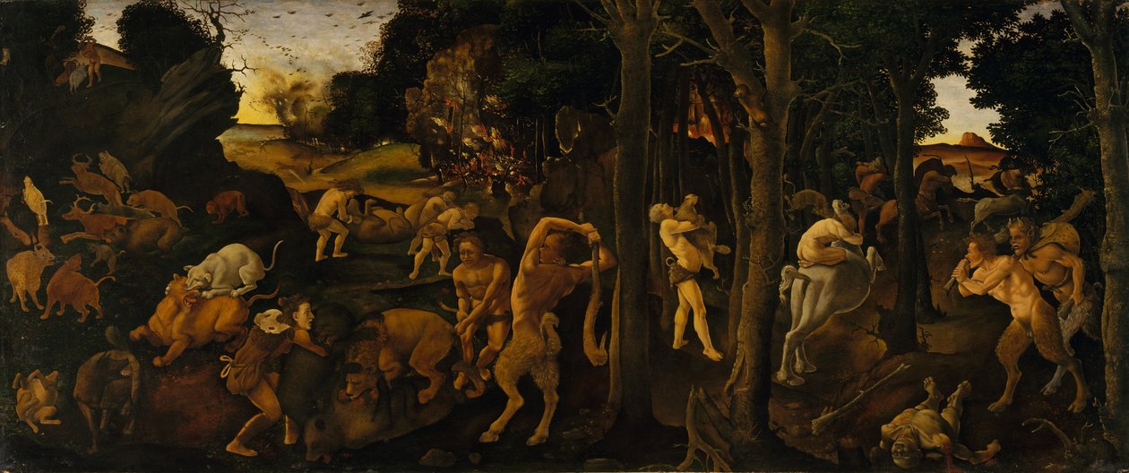 A Hunting Scene, ca. 1494-1500 (tempera og olje overført til Masonite) av Piero di Cosimo