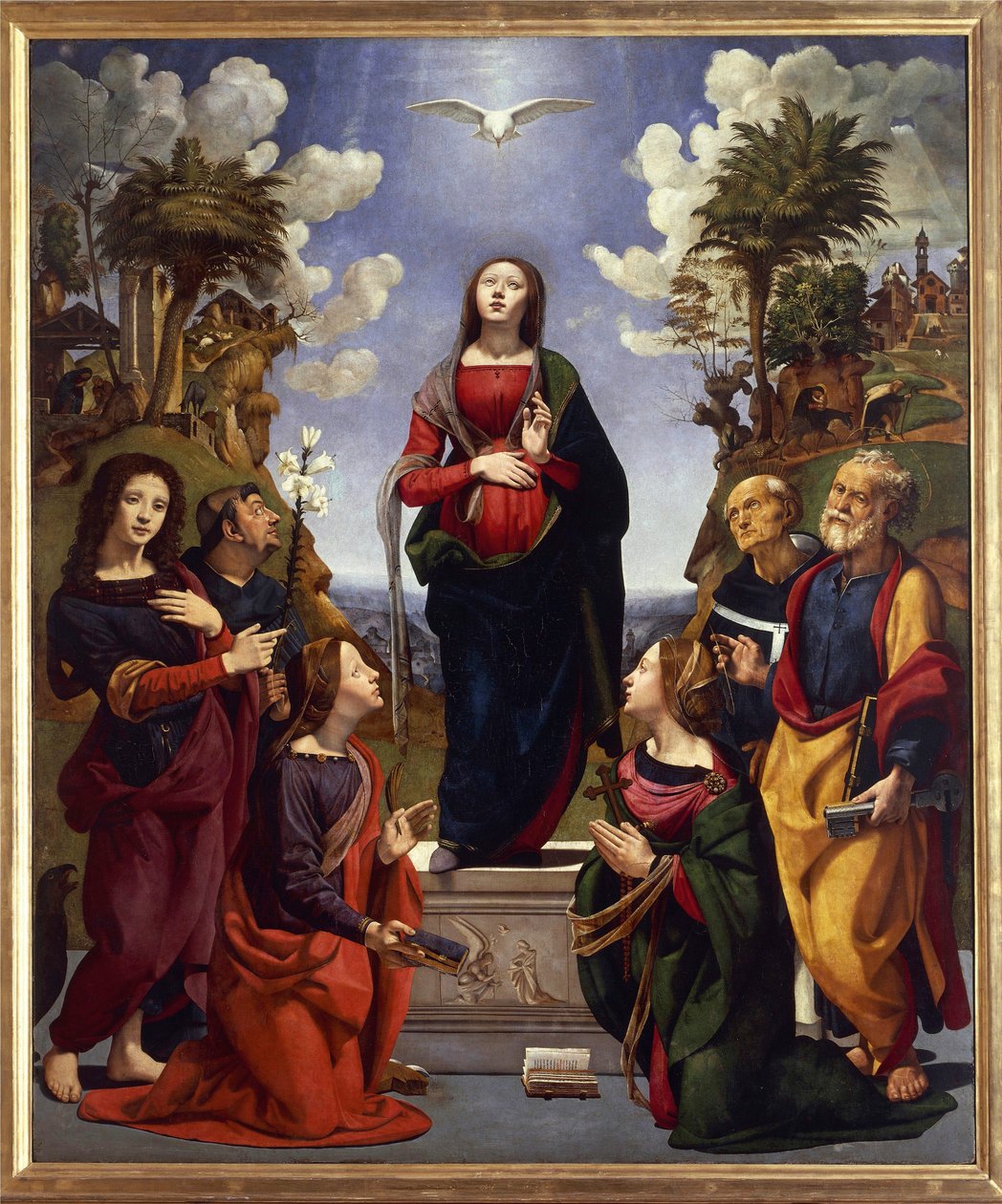 Ulastelig unnfangelse omgitt av hellige, ca. 1500-05 (tempera grassa på tre) av Piero di Cosimo