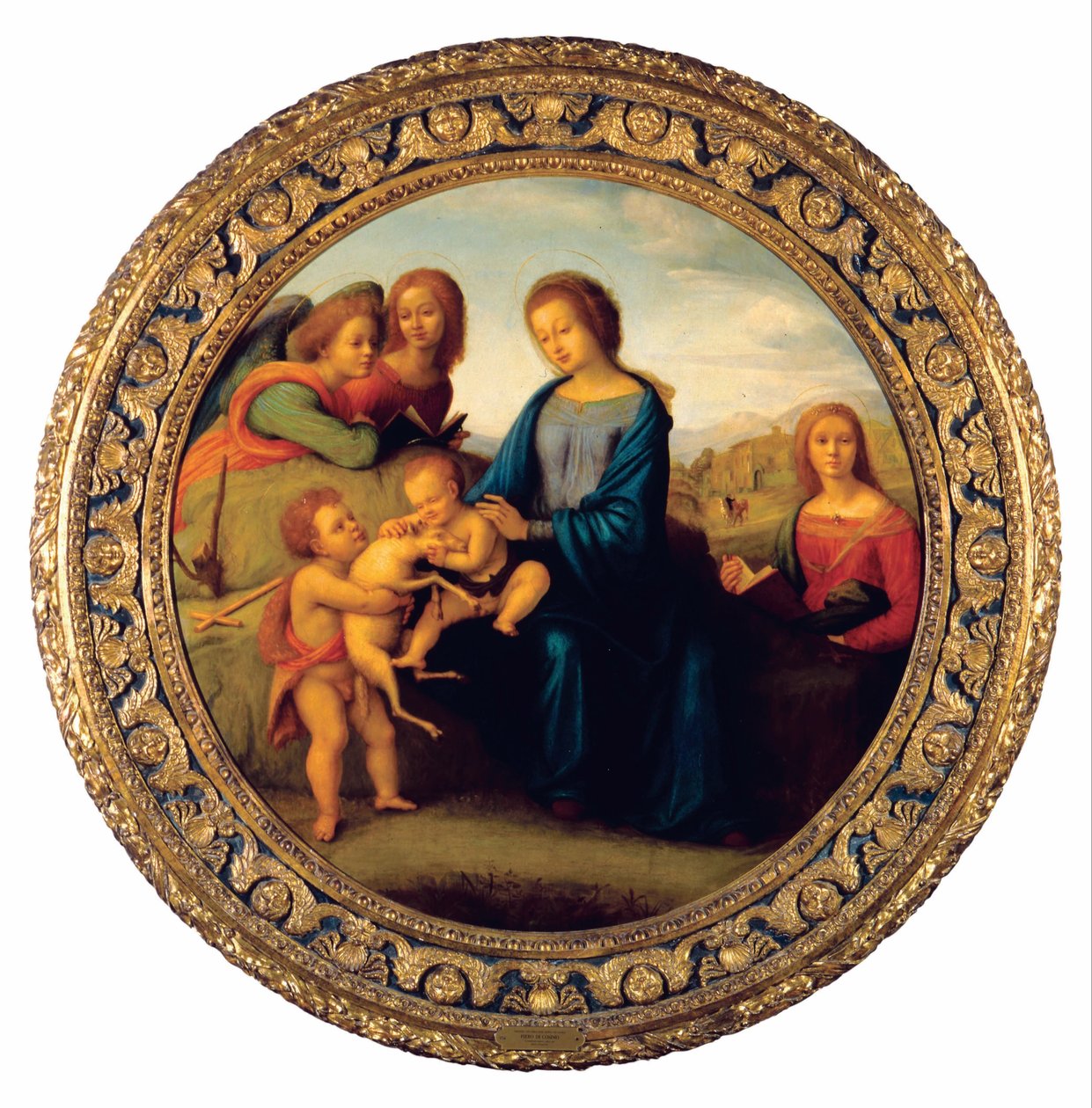 Madonna med barnet, helgener og engler av Piero di Cosimo