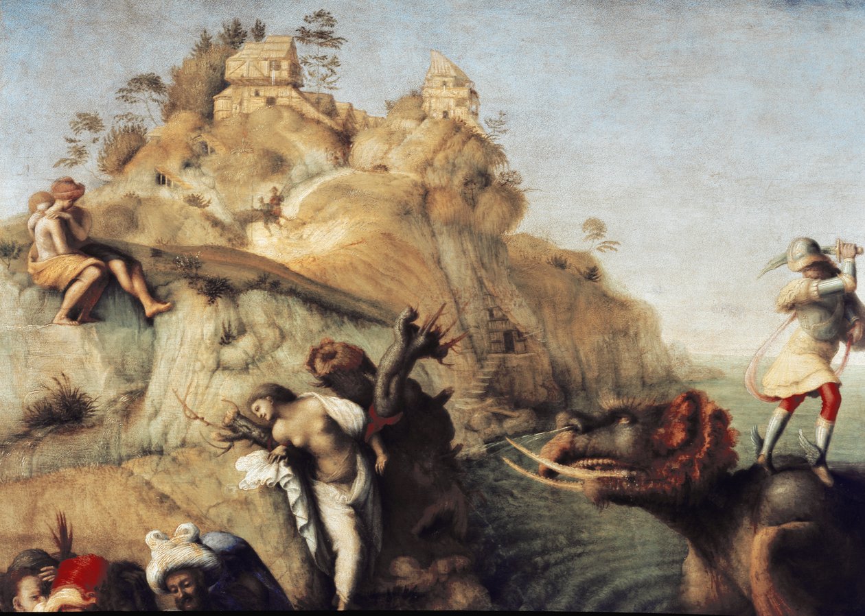 Perseus Freeing Andromeda, detalj (1510, olje på lerret) av Piero di Cosimo
