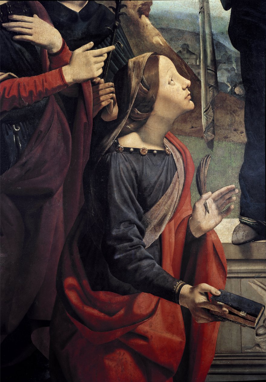 St. Katarina av Alexandria, detalj av Immaculee-unnfangelsen omgitt av 6 hellige. (Olje på lerret, ca. 1505) av Piero di Cosimo