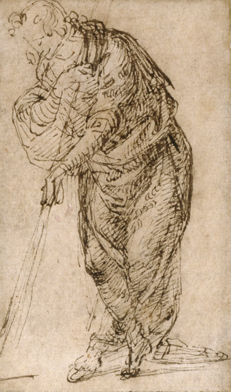 Stående figur lener seg på en stav, ca. 1510 av Piero di Cosimo