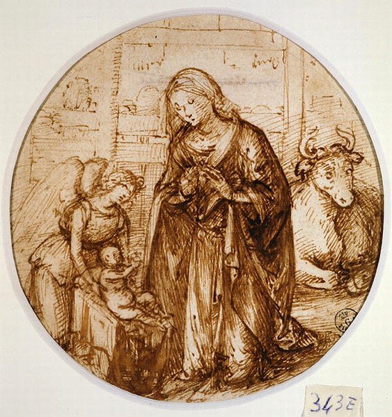 The Adoration of the Child (penn og blekk på papir) av Piero di Cosimo