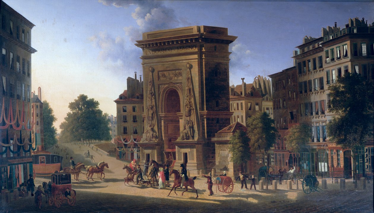 Utsikt over Porte St. Denis og Boulevard de Bonne Nouvelle av Pierre Alexandre Pau de Saint Martin
