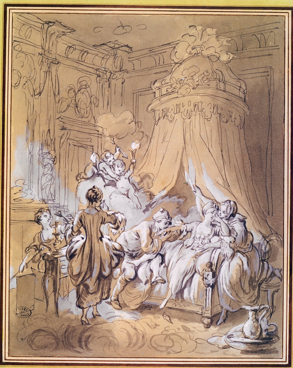 The Wedding Night (akvarell og blekk på papir) av Pierre Antoine Baudouin