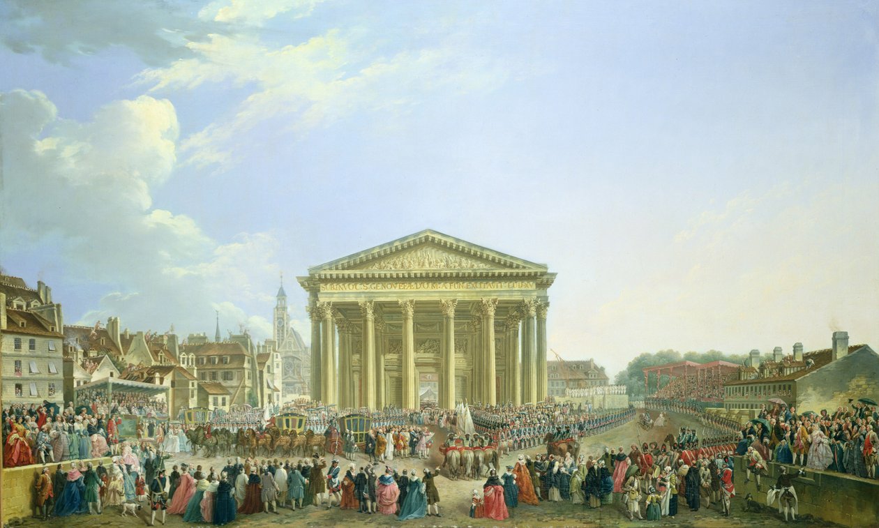 Seremoni for nedlegging av den første steinen til den nye kirken St. Genevieve i 1763, 1764 av Pierre Antoine Demachy