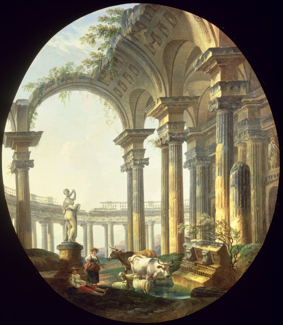 Hyrder med dyr i et klassisk landskap av Pierre Antoine Demachy