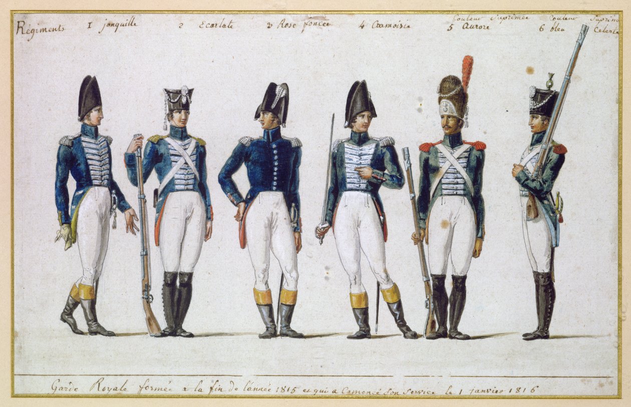 Fransk kongelig garde, 1816 (gouache) av Pierre Antoine Lesueur