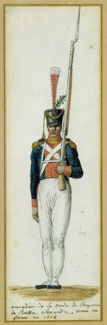 Grenader of the Guard of Alexander I (1777-1825) under et besøk i Frankrike i 1814 av Pierre Antoine Lesueur