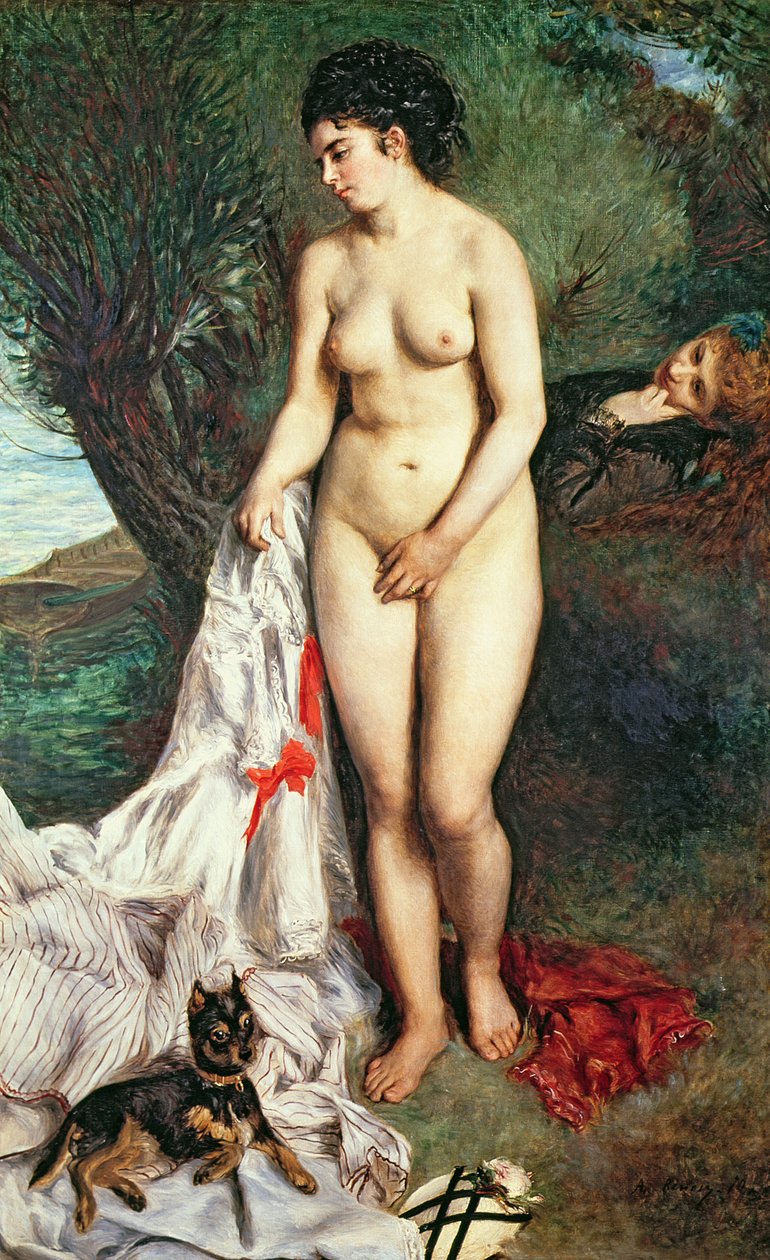 Badende med en Griffon-hund, 1870 av Pierre Auguste Renoir