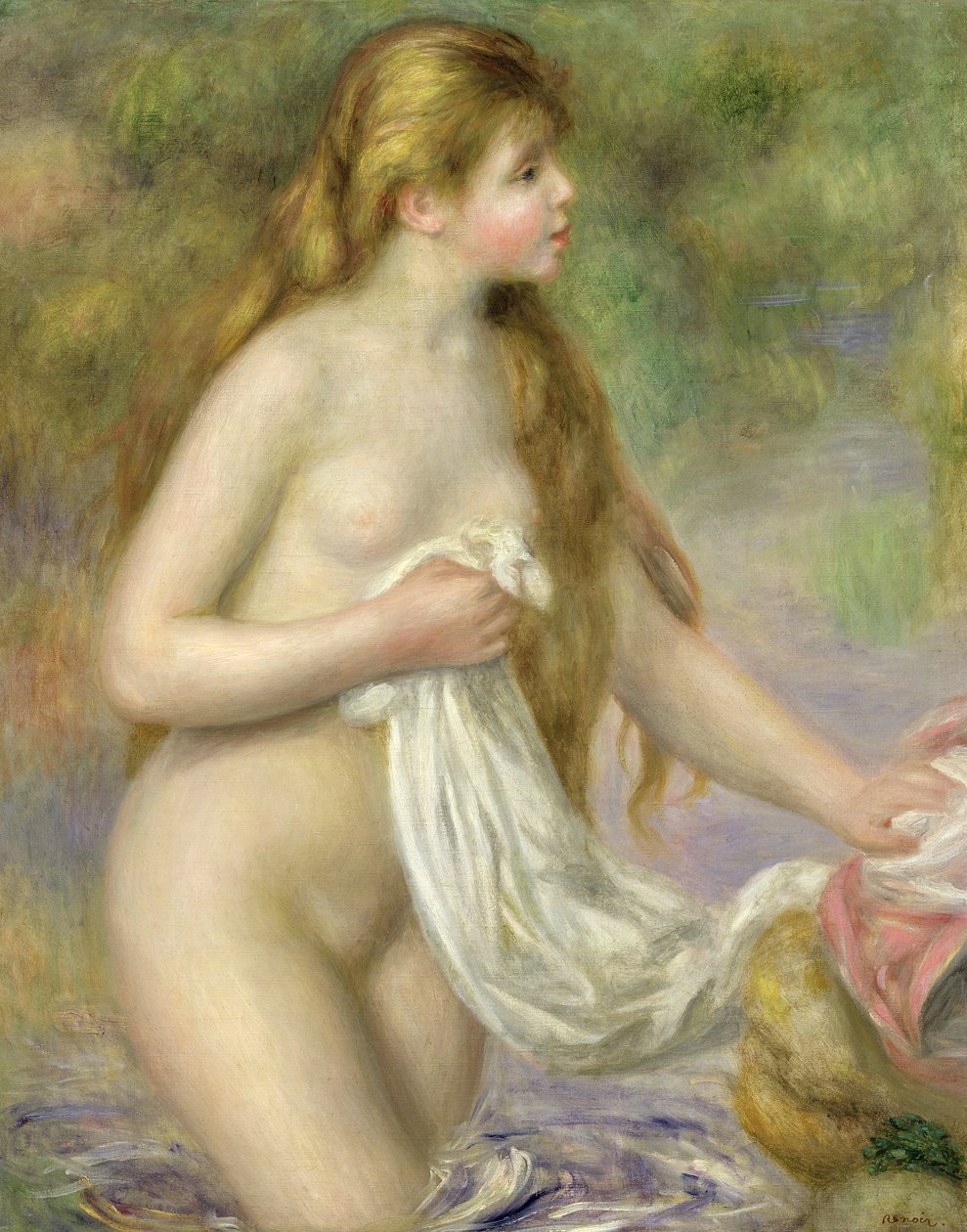 Bader med langt hår, ca. 1895 av Pierre Auguste Renoir