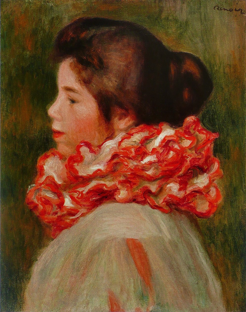 Kvinne med rød krage av Pierre Auguste Renoir
