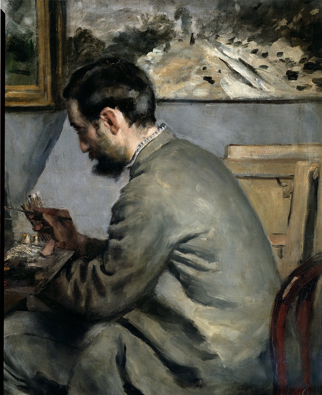 Frederick Bazille ved sitt staffeli, 1867 olje på lerret detalj av 28936 av Pierre Auguste Renoir