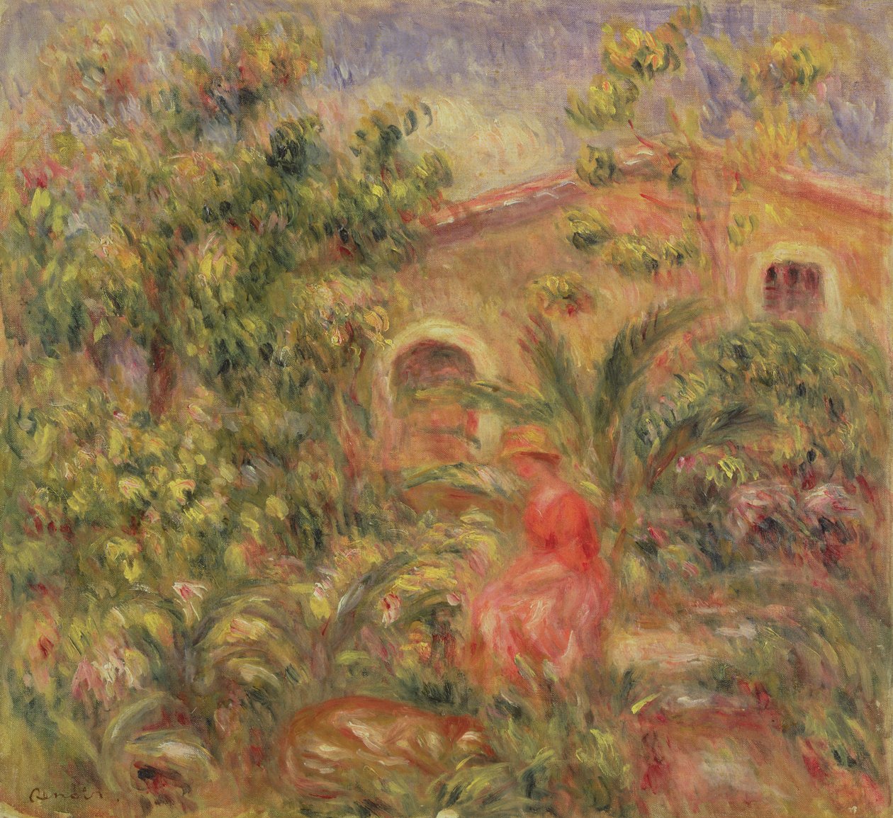 Landskap med kvinne og hund, 1917 av Pierre Auguste Renoir