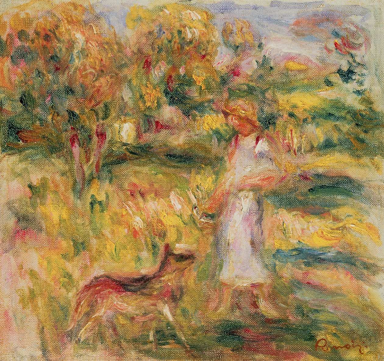 Landskap med kunstnerens kone og Zaza, ca. 1919 av Pierre Auguste Renoir